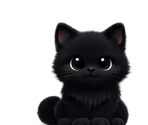 Stan, a friendly black kitten, sitting and looking up